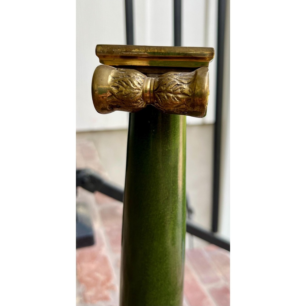 Vintage 1960s MCM Hollywood Regency Iron & Brass Faux Marble Candlestick Holder. - Picture 6 of 11